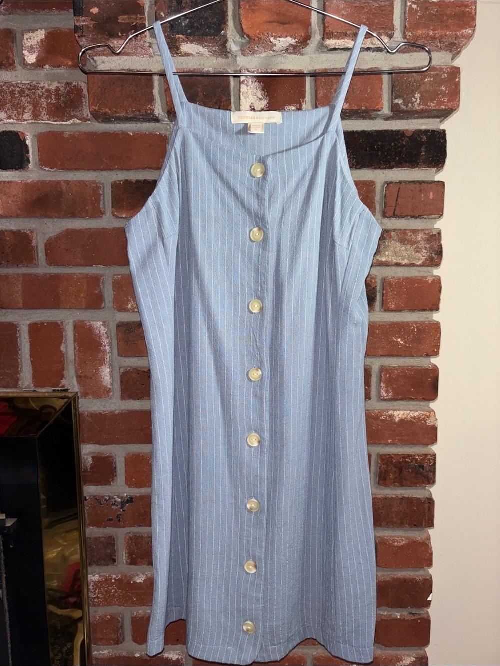 Striped Light Blue Linen Blend Button-Front Mini Dress Women’s Size Small